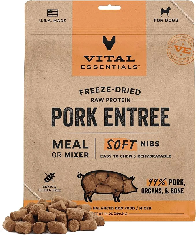 Unique Vital Essentials ze-Dried Raw Pork Entree Mixer Dog Food Soft Nibs 99 Pork Organs Bone 14 ozAbout This High-Performance