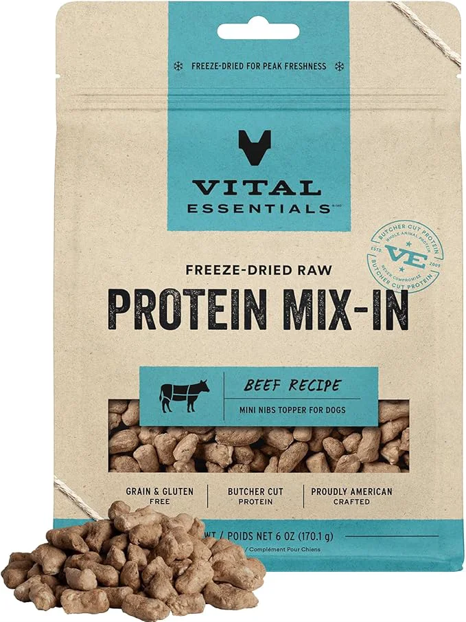 Environmentally Friendly Vital Essentials ze Dried Raw Protein Mix-in Dog Food Topper Beef Mini Nibs Topper for Dogs 6 ozAbout This Recyclable