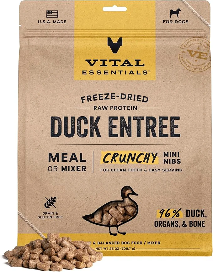 Classic Vital Essentials ze-Dried Raw Duck Crunchy Mini Nibs Complete Meal or Mixer Dog Food 25 ozAbout This Selected
