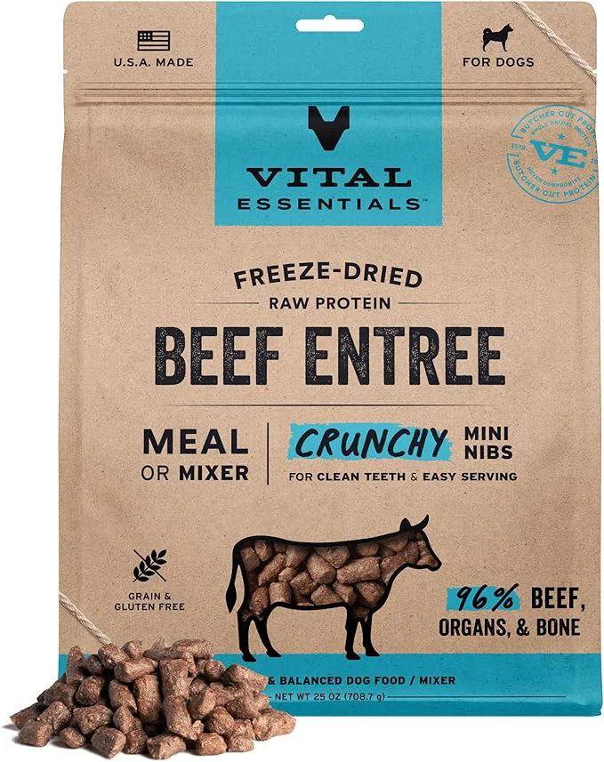 Artisan Vital Essentials ze-Dried Raw Beef Crunchy Mini Nibs Complete Meal or Mixer Dog Food 25 ozAbout This Trendy
