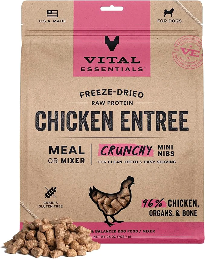 Fast Vital Essentials ze-Dried Raw Chicken Crunchy Mini Nibs Complete Meal or Mixer Dog Food 25 ozAbout This User-Friendly