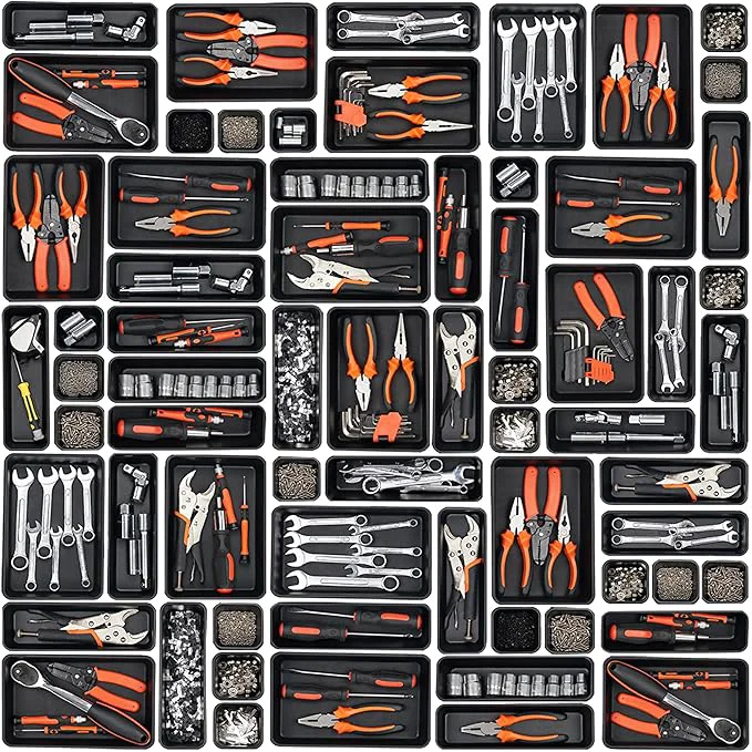 Detailed 45 Pack Tool Box Organizer Tray Divider Toolbox Desk Drawer Organizer Garage Organization Storage for Rolling Tool Chest Cart Cabinet Workbench Workshop Small Parts Widget Tool Organizer BlackAbout ThisOverview Refined