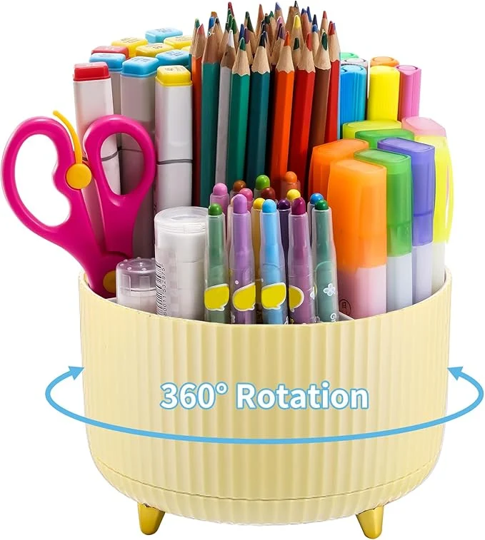 Superior Marbrasse Desk Organizer 360-Degree Rotating Pen Holder Desk Organizers and Accessories with 5 Compartments Pencil Holder Art Supply Storage Box Caddy for Office Home Yellow About ThisOverview Long-Lasting