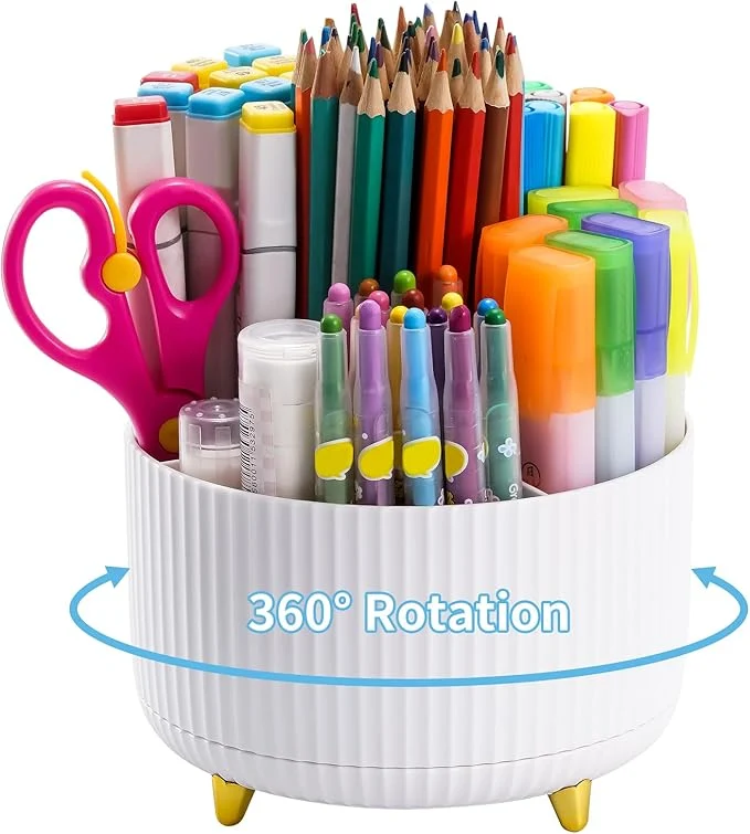 Classic Marbrasse Desk Organizer 360-Degree Rotating Pen Holder Desk Organizers and Accessories with 5 Compartments Pencil Holder Art Supply Storage Box Caddy for Office Home（White）About ThisOverview Elite
