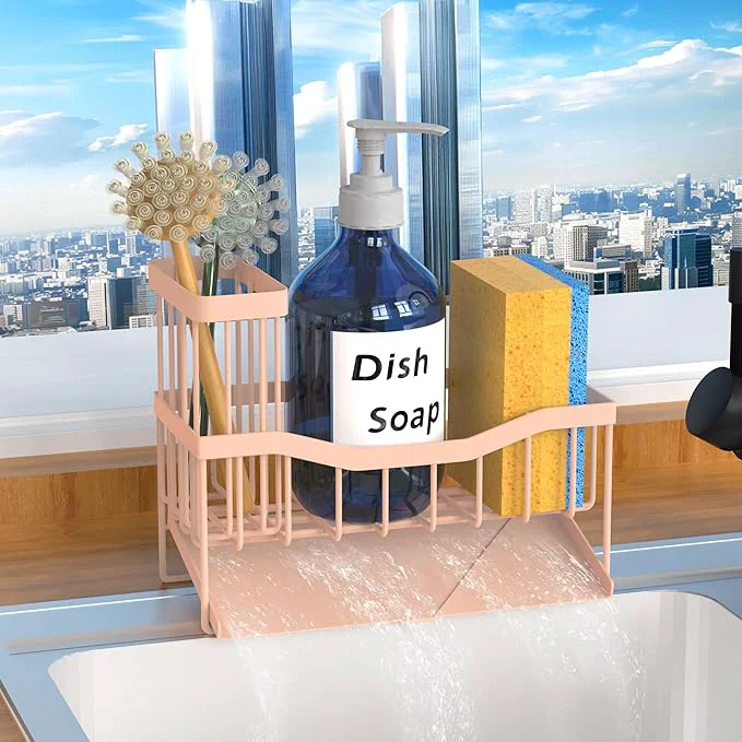 Verified Maifan Sink Caddy Sponge Holder for Kitchen with Brush Holder and Stainless Steel Self Drain Tray Rustproof Kitchen Sink Organizer for Sponge Soap Dispenser Storage Accessories Pinky WhiteAbout ThisOverview Fine