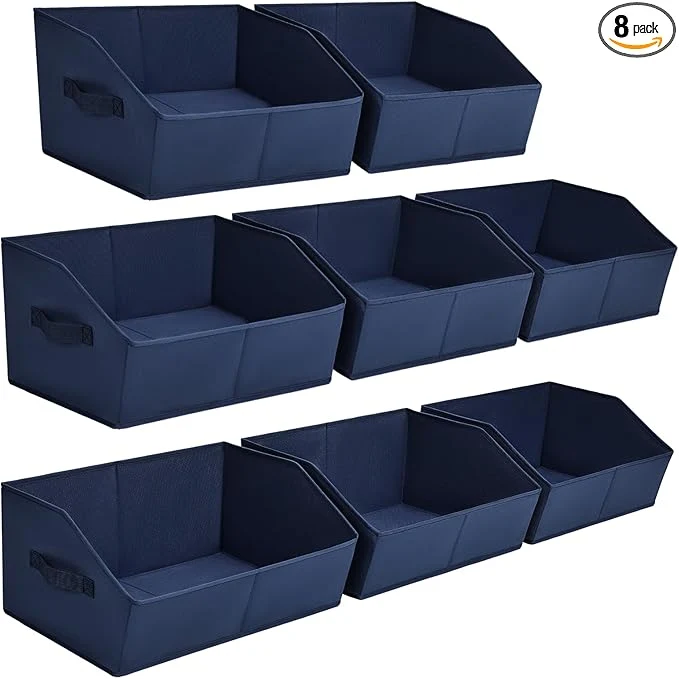 Classic Closet Baskets for Shelves Trapezoid - Decorative Storage Baskets with Handle Closet Bins for Organization Shelf Storage Bins for Clothes Books Home Office 8 Pack Navy BlueAbout ThisOverview Convenient