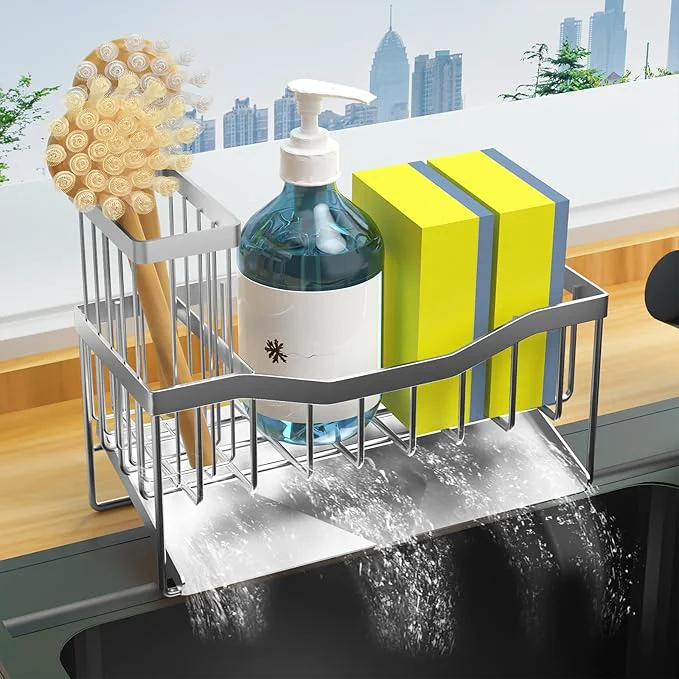 World-Class Maifan Sink Caddy Sponge Holder for Kitchen with Brush Holder and Stainless Steel Self Drain Tray Rustproof Kitchen Sink Organizer for Sponge Soap Dispenser Storage Accessories Lacquer Silver Sponge Holder Brush Holder Self Drain Tray Rustproo...About ThisOverview Breathable