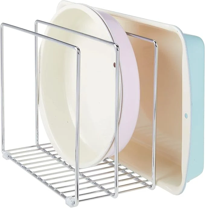 Sophisticated mDesign 3 Slot Tray and Pan Rack — Metal Wire Rack for Pantry and Kitchen Storage — standing Pan Lid Holder Also for Baking Trays and Crockery – SilverAbout ThisOverview User-Friendly