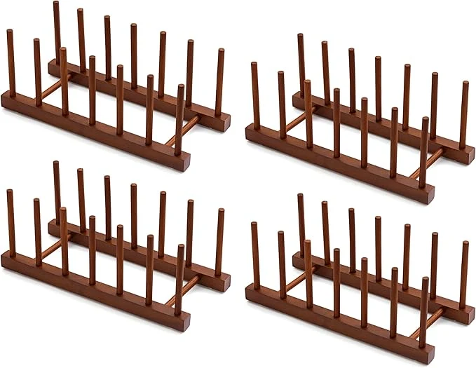 Top-Quality HBlife 4pcs 6 Slots Teak Dish Plate Bowl Cup Book Pot Lid Cutting Board Drying Rack Stand Drainer Storage Holder Organizer Kitchen Cabinet（Keep Dry）About ThisOverview Clean