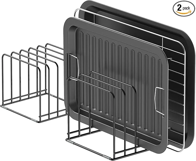 Refined Kitchen Cabinet Organizer Steel Cookware Holder Divided Holder with 5 Slots for Skillets Baking Tray and Chopping Board Rack - Baking Pan Holder Storage 2 PCS About ThisOverview Practical