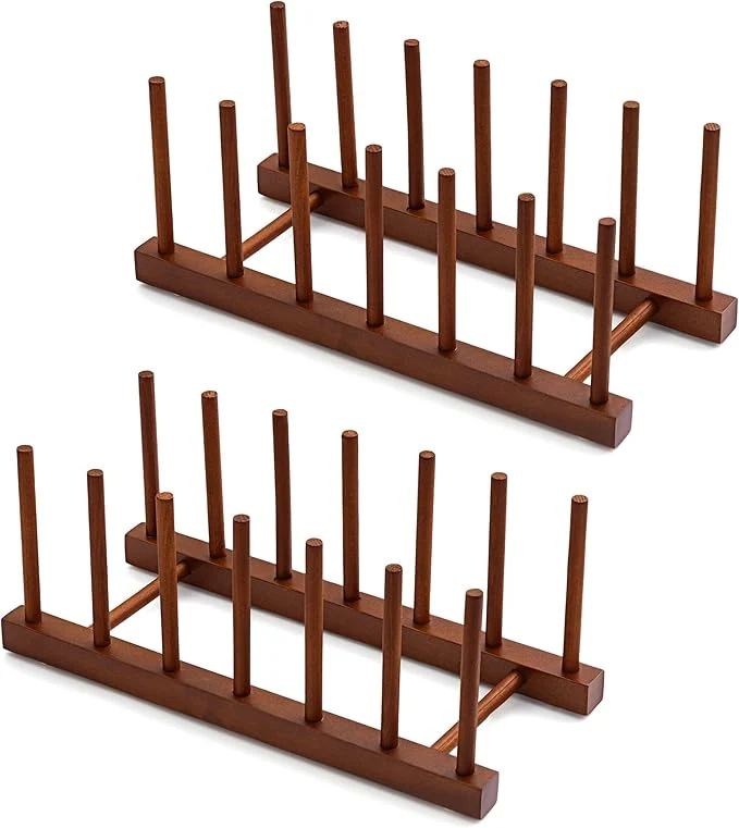 Sustainable HBlife 2pcs 6 Slots Teak Dish Plate Bowl Cup Book Pot Lid Cutting Board Drying Rack Stand Drainer Storage Holder Organizer Kitchen Cabinet（Keep Dry）About ThisOverview Smooth