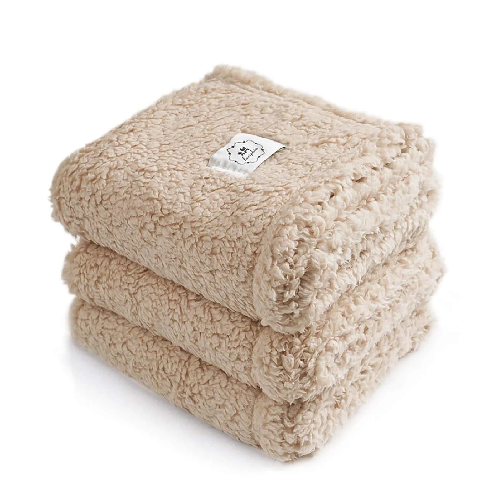 First-Class Luciphia 1 Pack 3 Calming Blankets – Plush Fleece Pet Throws Beige World-Class