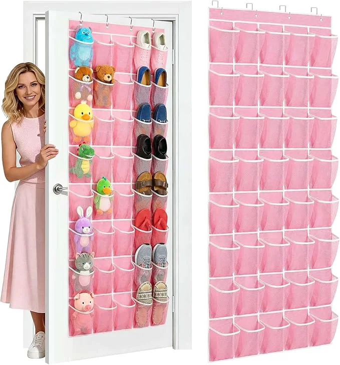 Certified 40-Pocket Over the Door Shoe Organizer - Large Mesh Pocket Hanging Shoe Organizer Behind the Door Shoes Storage Holder Hanger Pink-W About ThisOverview Relaxed