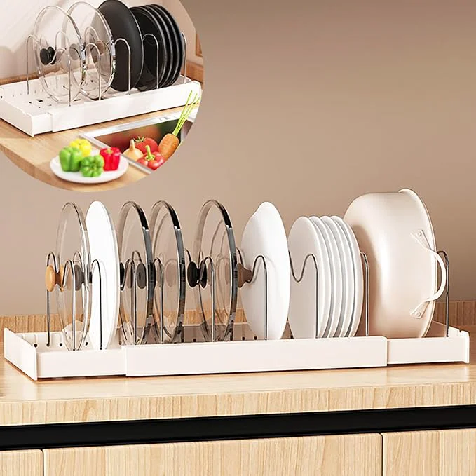 Certified Pots and Pans Organizer Under Cabinet 10 Adjustable Dividers Expandable Pot Pan Lid Holder Organizers Rack inside Cabinet for Kitchen Storage Cookware Cutting Boards Lid Dishes WhiteAbout ThisOverview Practical