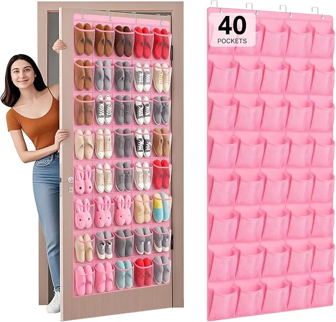 Carefully Designed 40-Pocket Over the Door Shoe Organizer - Large Mesh Pocket Hanging Shoe Organizer Behind the Door Shoes Storage Holder Hanger Pink About ThisOverview Comfortable