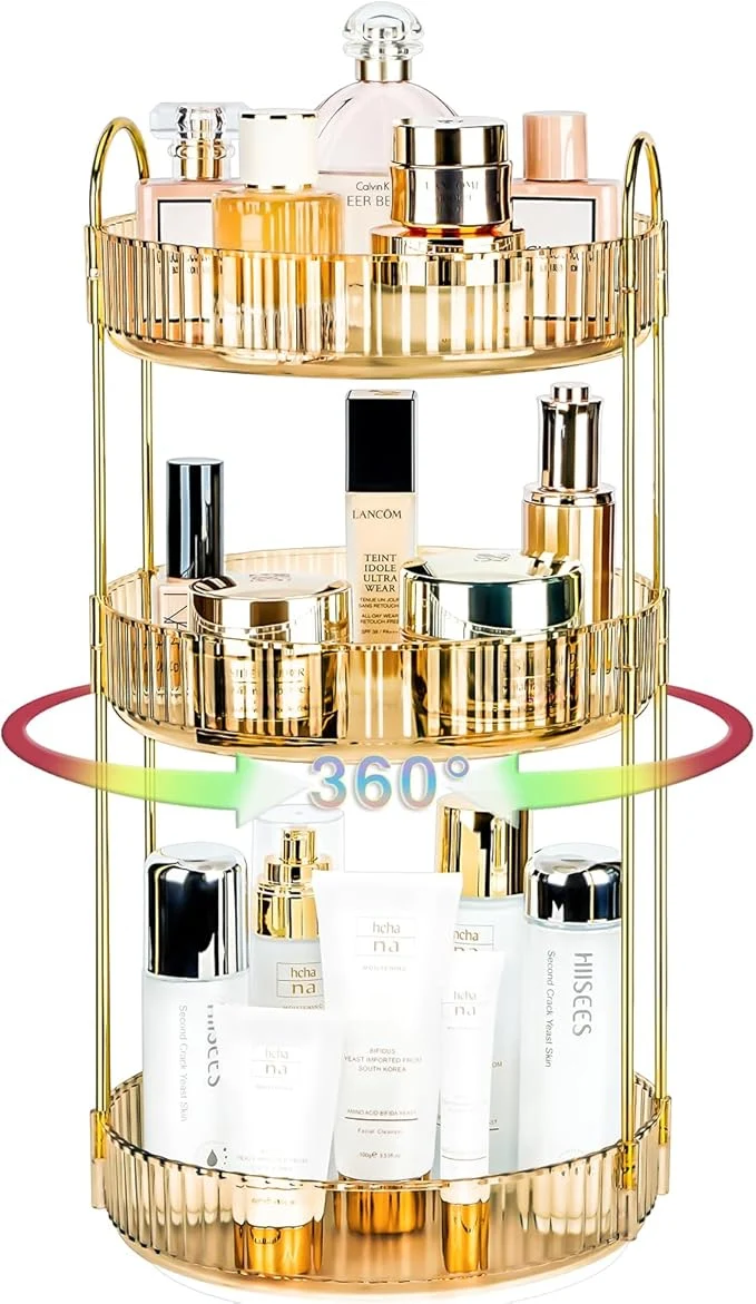 Contemporary 360 Rotating Makeup Organizer - Large Capacity Spinning Perfume Cosmetic Skincare Holder for Vanity Countertop Vibrant Orange 3 Tier About ThisOverview Versatile