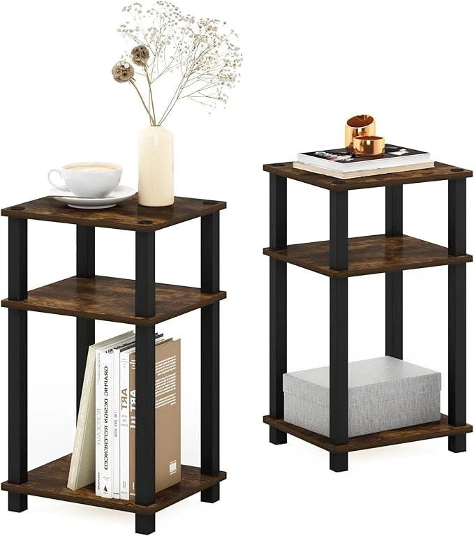 Unique Furinno JUST Side Table Set of 2 3-Tier Open Shelf End Table Toolless Assembly Night Stand Bedside Table with Square Tube for Living Room Bedroom Amber PineAbout ThisOverview Genuine