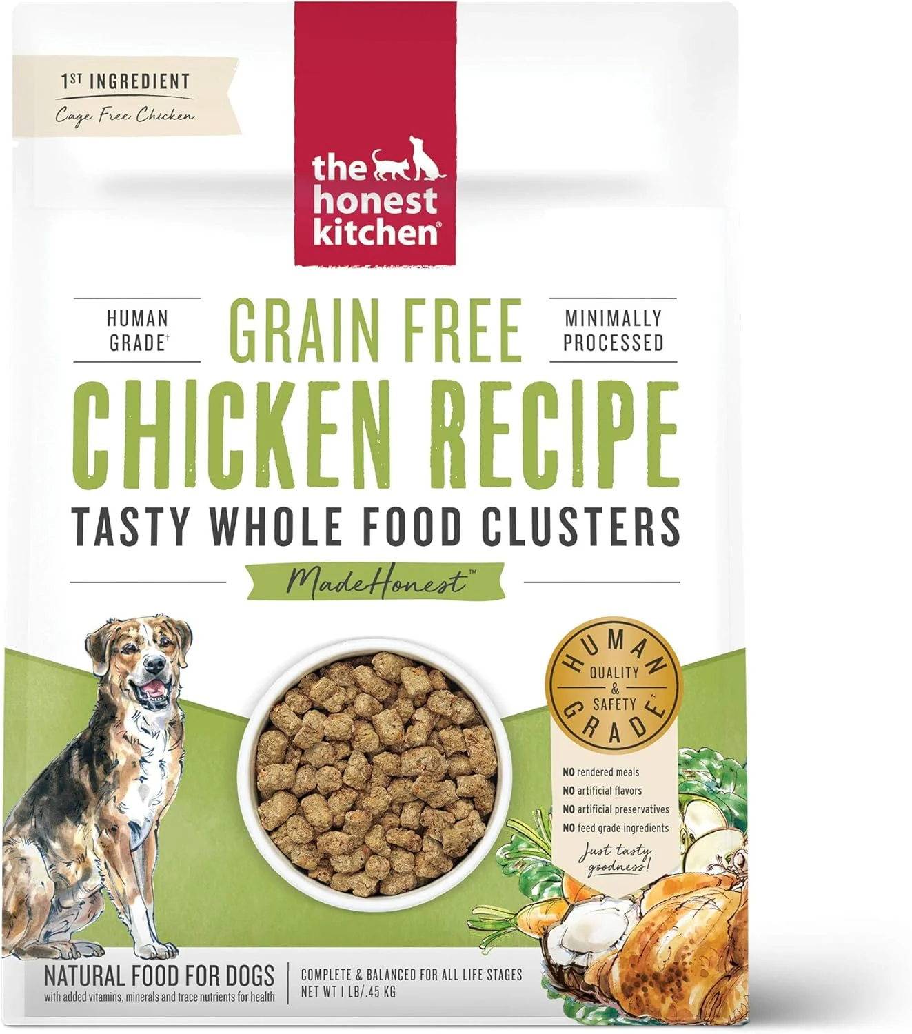 Elite The Honest Kitchen Whole Food Clusters Grain Chicken Dry Dog Food 1 lb Trial Pouch Healthy