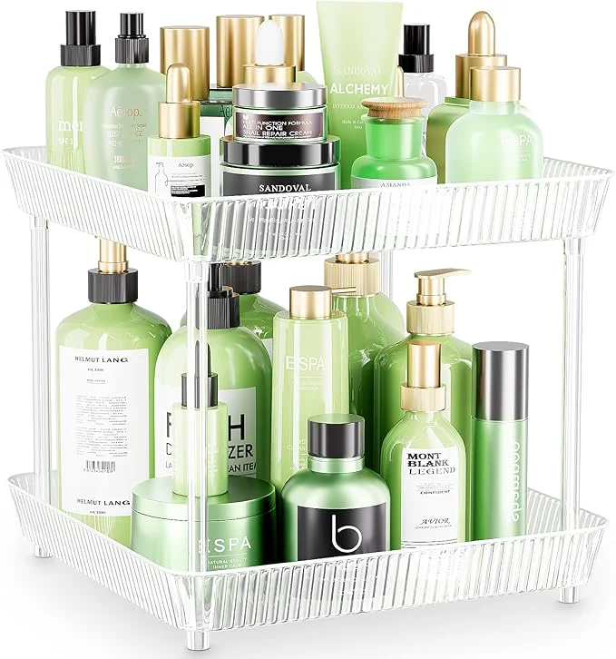 Selected 2 Tier Lazy Susan Bathroom Countertop Organizer 360° Clear Rotating Square Storage Tray Cosmetics and Perfume Organizer Spinning Storage Tray Vanity Organizer Shelf for Bathroom Cabinet KitchenAbout ThisOverview Easy-to-Use