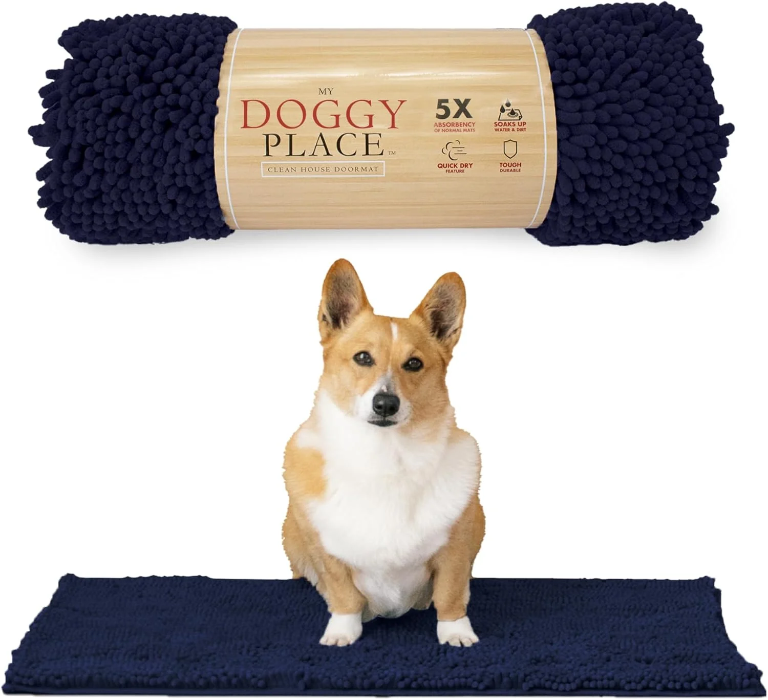 Trusted My Doggy Place Microfiber Dog Mat for Muddy Paws 31 x 20 Navy Blue - Absorbent and Quick-Drying Dog Paw Cleaning Mat Washer and Dryer Safe - Non-Slip Rubber Backed Dog Floor Mat Medium Unique