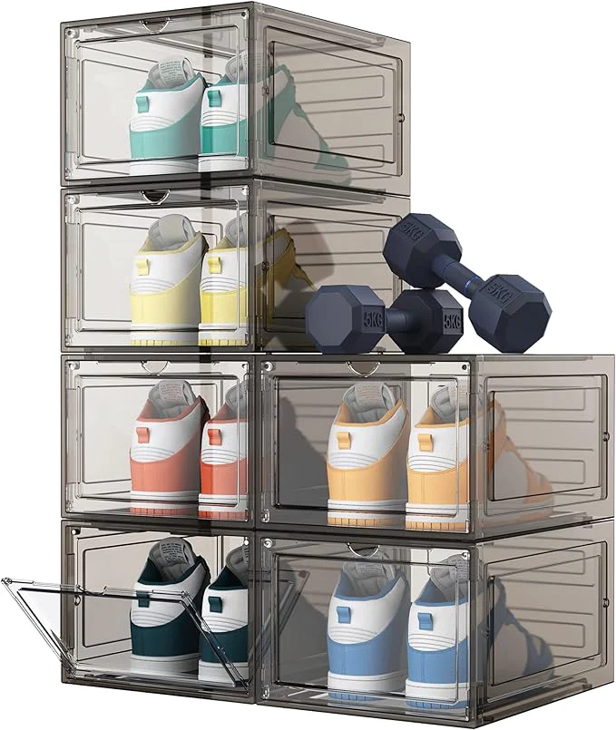 Sophisticated HOMIDEC Shoe Storage 6 Pack Shoe Organizer Hard Plastic Shoe Box Shoe Boxes Clear Plastic Stackable Shoe Boxes with Lids for Size 13 Clear SmokeAbout ThisOverview Luxury
