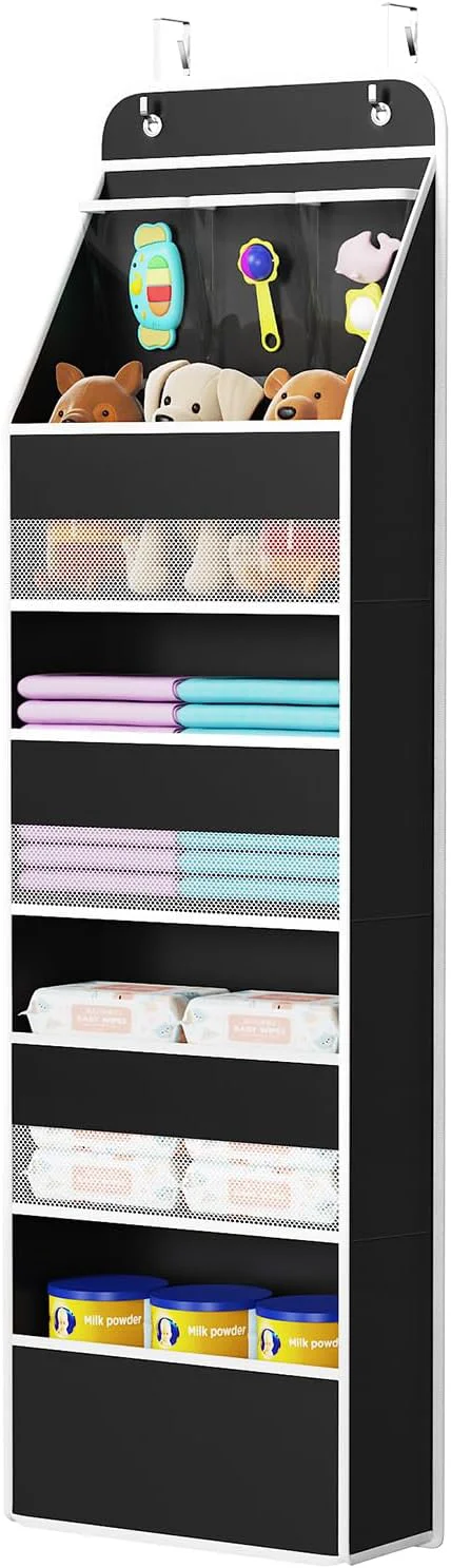 Casual Univivi 5-Shelf Fabric Door Storage Over Door Hanging Organizer with 4 Large Pockets and 3 Small PVC Pockets Nursery Closet Cabinet Wall Mount Hanging Storage Organizers for Baby Nursery Black About ThisOverview Luxury