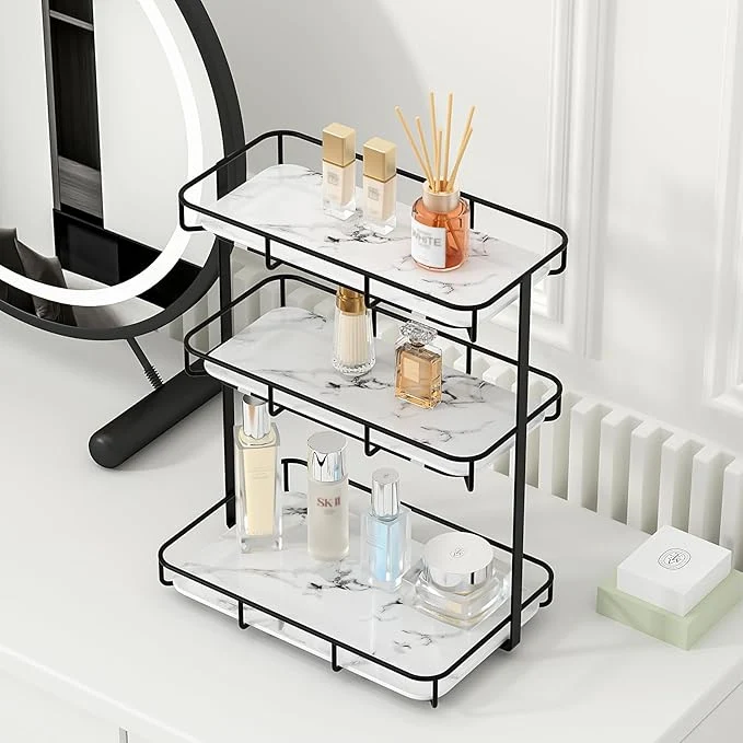 Carefully Designed Bathroom Organizer Countertop Perfume Organizer Makeup Organizer Cosmetics Storage Display Rack Vanity Tray Dresser Stainless Steel Gold Shelf White Marble Ceramic TrayAbout ThisOverview Genuine