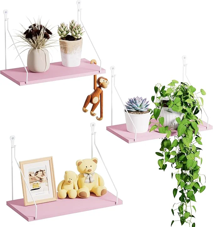 Reusable Your Space with Rustic Wood Floating Shelves Set of 3- for Bedroom Living Room Bathroom and Kitchen Decor - Easy Installation No Drilling Needed About ThisOverview Enhanced