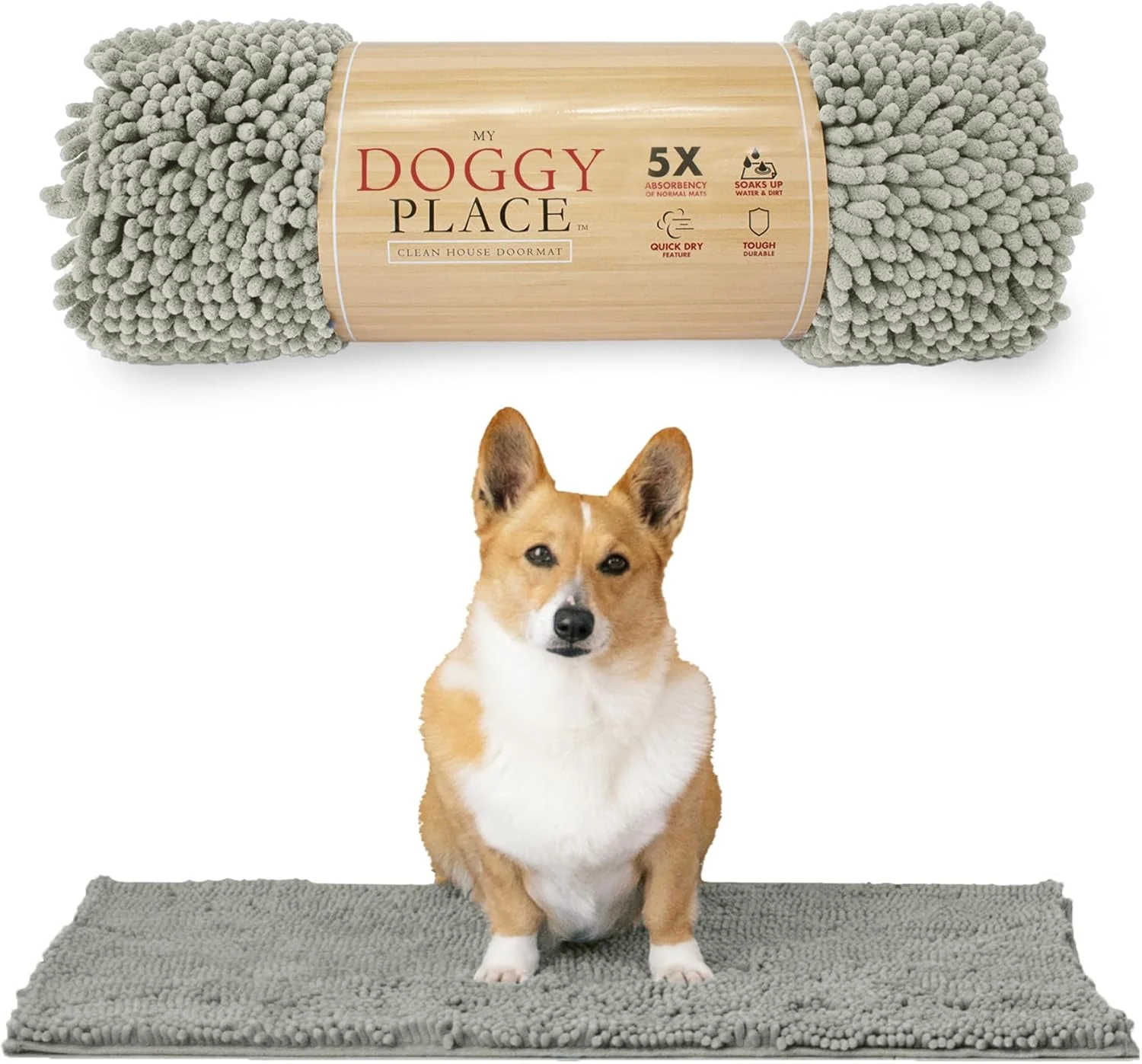 Durable My Doggy Place Microfiber Dog Mat for Muddy Paws 31 x 20 Light Gray - Absorbent and Quick-Drying Dog Paw Cleaning Mat Washer and Dryer Safe - Non-Slip Rubber Backed Dog Floor Mat Medium Optimized
