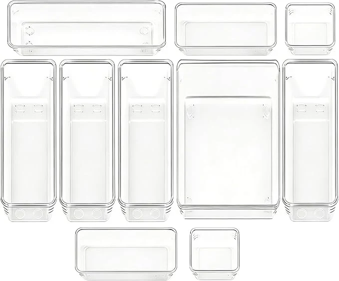 Unique Clear Acrylic Drawer Organizer Trays 5 Size Junk Box Organization Small Storage Container Bin for Desk Makeup Bathroom Vanity Kitchen Tool Make Up Workspace Home Dorm Apartment Office Room NightstandAbout ThisOverview High-Performance