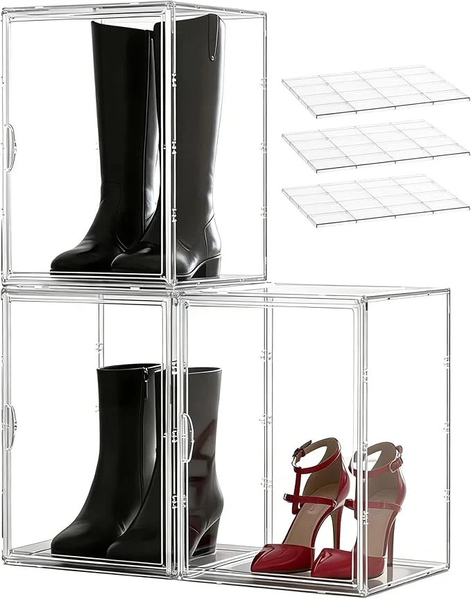 Authentic XXX-Large Clear Stackable Acrylic Display With Lid Magnetic Door - 2-Tier Adjustable Shoe Box Case 11.8'' X 9.8'' X 15.7''Organizer For Boot Sneakers Collectibles Figures Purses 3-PackAbout ThisOverview Reusable