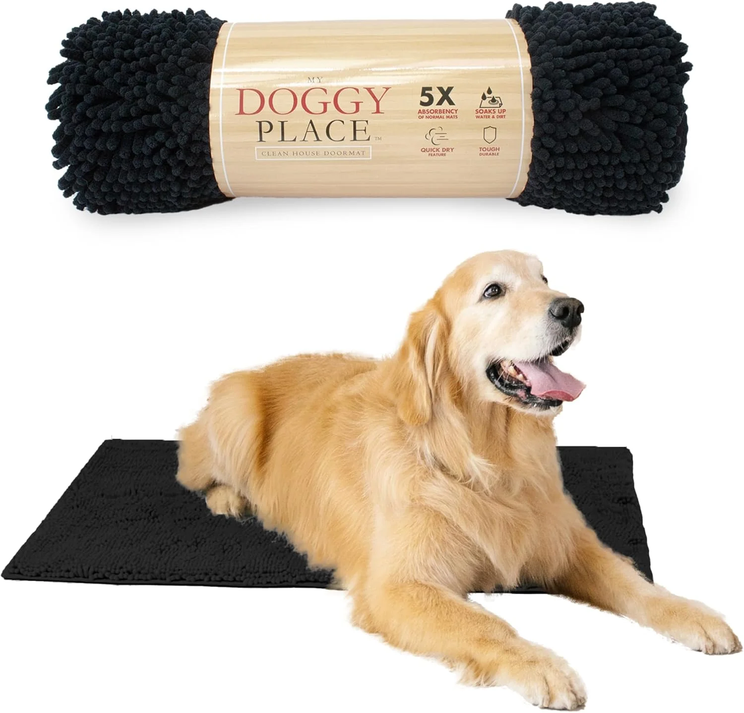 Smooth My Doggy Place Microfiber Dog Mat for Muddy Paws 36 x 26 Black - Absorbent and Quick-Drying Dog Paw Cleaning Mat Washer and Dryer Safe - Non-Slip Rubber Backed Dog Floor Mat Large High-End