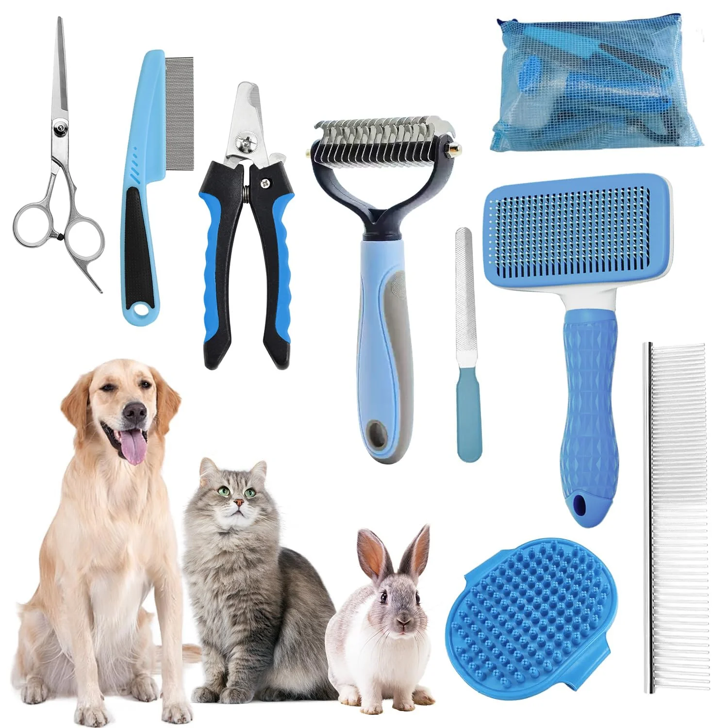 Practical KUEIOX Dog Brush 9-Piece Grooming Kit — Deshedding Nail Clipper More Casual