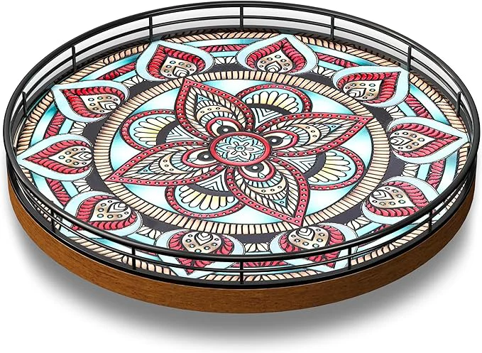 Clean Oak Bohemia Lazy Susan 10.2 Turntable Organizer for Table Top with Ceramic 3D Boho Texture Round Wooden Lazy Susan for Dining Table Decor Kitchen Countertop Home Decor Walnut Wood FarmhouseAbout ThisOverview Carefully Designed
