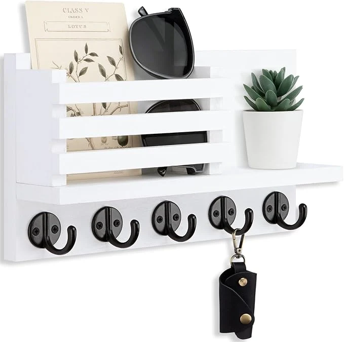 Premium Key Holder for Wall – Decorative Wooden Mail Holder and Key Shelf with Mounting Hardware Installation Guide – Paulownia Wood with 5 Metal Key Hooks 11.8 x 6.7 x 2.8 About ThisOverview Long-Lasting