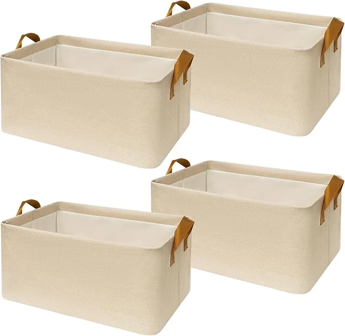 Breathable SNWDN 4 Pack Closet Cloth Storage Bins for Shelves Large Storage Baskets for Shelves Fabric Bins for Closet organization with Handles（ Beige 17''L x 12''W x 10''H）About ThisOverview Sustainable