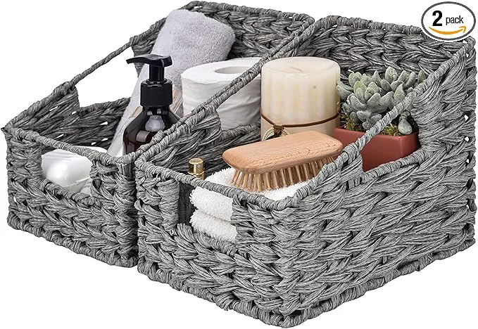 Smooth GRANNY SAYS Wicker Basket with Handles Odorless Woven Trapezoid Basket Waterproof for Organizing Decorative Storage Wicker Baskets for Storage Photo Books Gray 2-PackAbout ThisOverview User-Friendly