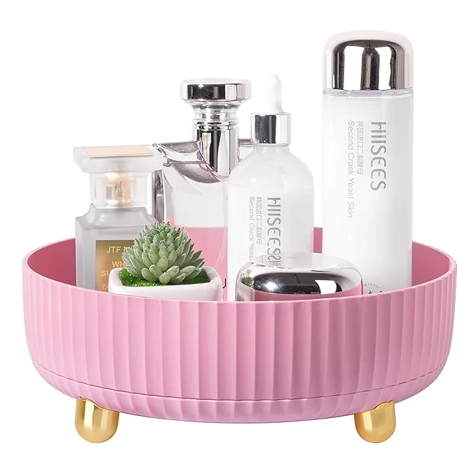 Artisan Anyoifax Makeup Perfume Organizer Tray 360 Degree Rotating Lazy Susan Skincare Lotion Organizer Spinning Cosmetics Storage for Dresser Vanity Bathroom Countertop Small Pink Luxury