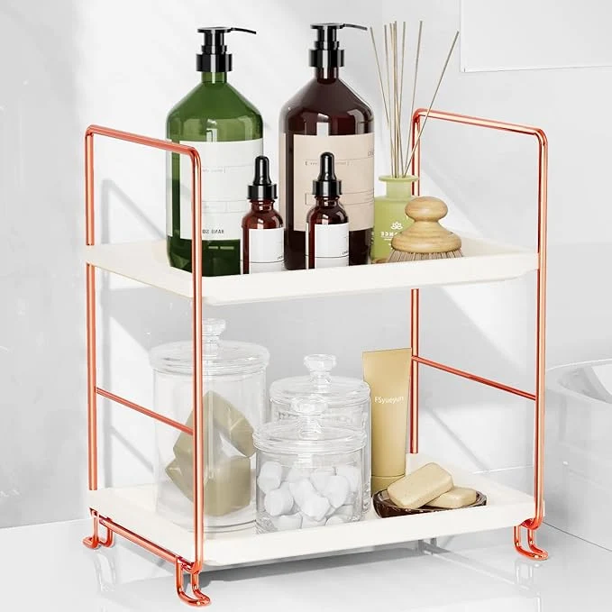 Artisan FSyueyun 2-Tier Bathroom Countertop Organizer Tool-Less Installation Premium Plastics Makeup Shelf Organizer Perfume Skincare for Dresser Vanity Tray Organizers and Storage Rose Gold About ThisOverview Premium Material