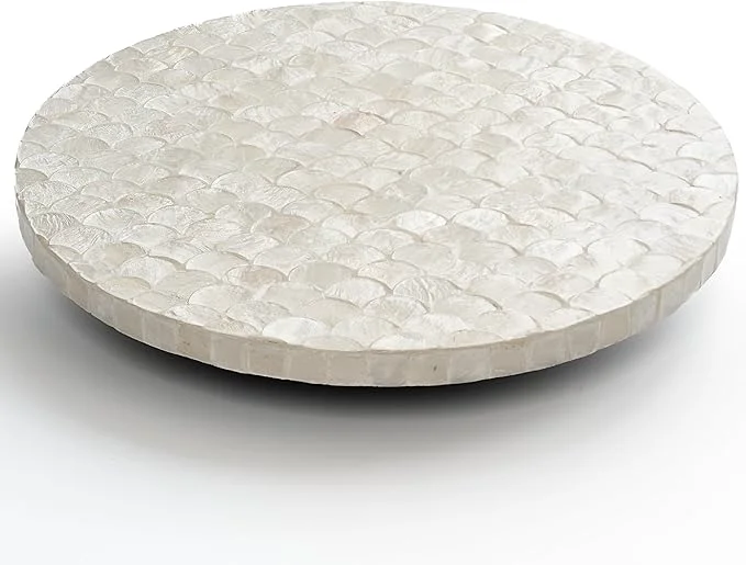 Recyclable 12 Inch Capiz Lazy Susan Decorative Lazy Susan Turntable Centerpiece for Dining Table Kitchen Counter Round Mother of Pearl Capiz Shell Spinning Tray for Countertop Tabletop White About ThisOverview Breathable