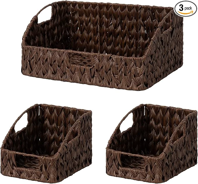 Next-Generation GRANNY SAYS Wicker Storage Basket for Shelves Wicker Basket with Handles Trapezoid Woven Baskets for Storage Decorative Baskets for Home Decor Brown 3 PackAbout ThisOverview Elite