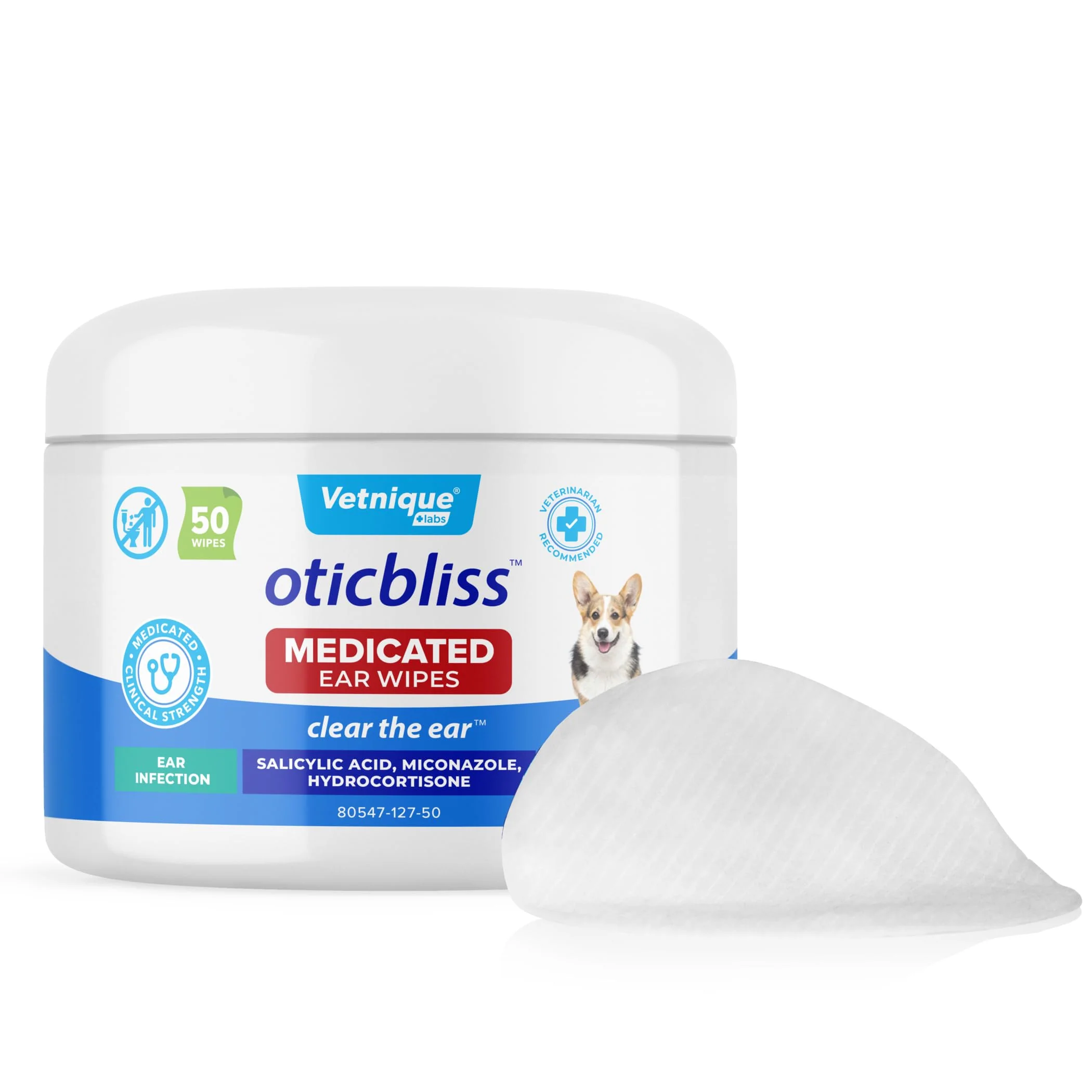 World-Class Vetnique Oticbliss Ear Wipes for Dogs Cats Medicated Cleaner with Aloe Vera Salicylic Acid Odor Control Classic