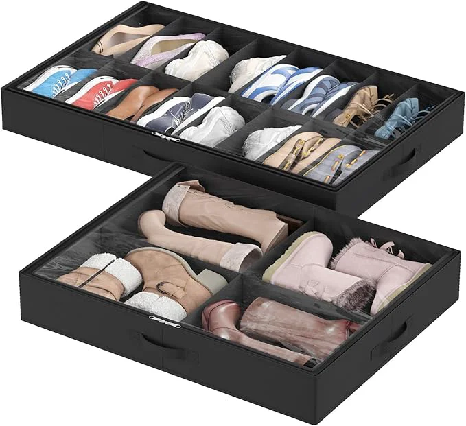 Specialty Lifewit Under Bed Shoe Storage Organizer 2 Pack 16 Pairs 4 Pairs 4.3 Tall Fabric Shoes Container Box Foldable Closet Shoe Bag with 2 Reinforced Handles and Clear Cover BlackAbout ThisOverview Authentic