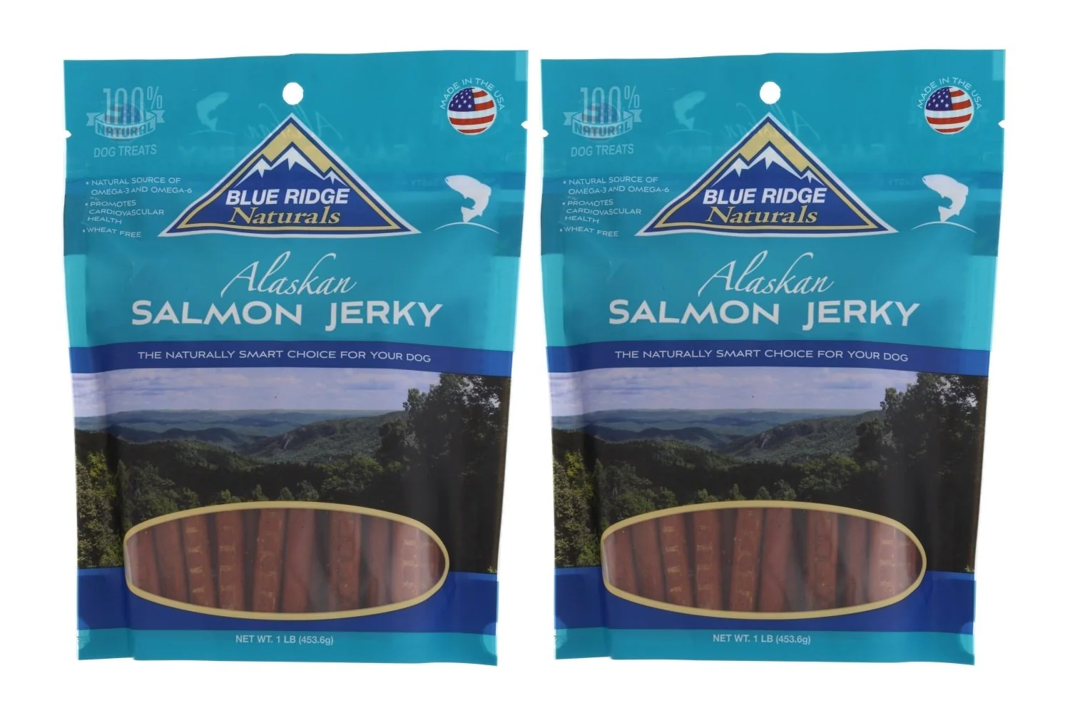Exceptional Blue Ridge Naturals 2-Pack Alaskan Salmon Jerky Wheat- USA-Made Dog Treats Reliable