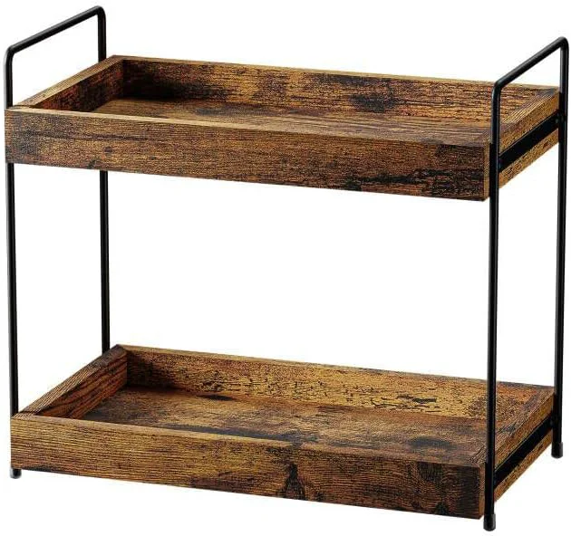 Sustainable 2-Tier Bathroom Counter Organizer Wood Kitchen Countertop Spice Rack Vanity Cosmetic Makeup Organizers Shelf for Bathroom Storage Organization Rustic BrownAbout ThisOverview Advanced