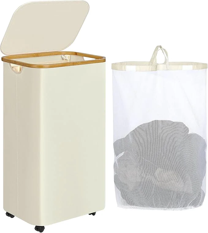 Refined Laundry Basket with Wheels 110L Beige Clothes Hamper for Laundry Laundry Hamper with Lid and Inner Bag for Laundry Room Bedroom Dormitory Storage BeigeAbout ThisOverview Unique