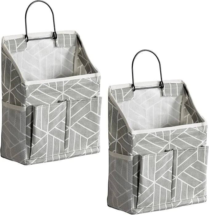 Top-Quality 2pcs Wall Hanging Storage Bag Small Door Closet Linen Fabric Pockets Organizer Waterproof Multi Functional for Living Room Bedroom Bathroom Kitchen RV Camper with Hooks Pattern GreyAbout ThisOverview Comfortable