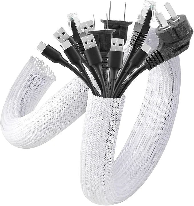 Advanced AGPTEK Cable Sleeve Cover 2Pack 5ft - 1.8 inch Desk Cord Organizer Cable Hider Home Office Wire Management Computer TV Wire Loom Tubing Pet Proof Cord Protector from Cat Dog Chewing WhiteAbout ThisOverview Durable
