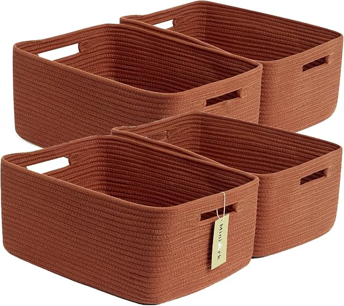 Certified Large Storage Baskets for Organizing Closet Shelf Baskets for Clothes Blanket Towels Baby Nursery Toy Bins Box Woven Rope Baskets 17 x 13 x 7.5 4 Packs Oxide RedAbout ThisOverview Advanced