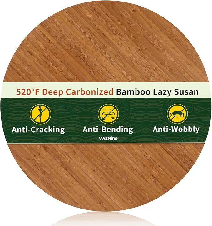 Top-Quality 14'' Bamboo Wood Lazy Susan Organizer Lazy Susans for Table Top Deep Carbonized Rotating Tray Sturdy Spinning Base Non Slip Spice Rack Organzier Turntable for Kitchen Cabinet Countertop PantryAbout ThisOverview Powerful
